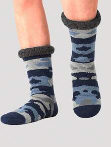 1 Pair Of Men's And Women's Autumn And Winter Slippers Socks, Men's Floor Socks, Men's Mid Leg Socks, Men's Calf Socks, Good Anti Slip Performance, Strong Grip, Preferred Fabric, Warm Plush, Warm Sheepskin Lining, Suitable For Family Gatherings/Home Relaxation, Can Be Used As Gifts For Valentine's Day/Christmas/Thanksgiving And Other Holidays - Multicolor - View 3