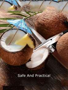 2/1 pieza Juego de herramientas de acero inoxidable para abrir cocos - Removedor de carne de coco, cuchillo raspador, herramienta de perforación | Mango de madera antideslizante, apto para alimentos, fácil de usar, extracción de carne de coco | Diseño ergonómico | Construcción, apertura de cocos - Multicolor - Ver 6