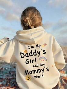 1 pieza Sudadera informal con estampado para niña preadolescente, forrada térmicamente, de manga larga, para otoño/invierno - Sudadera divertida y colorida para inspirar la imaginación en mentes jóvenes - Albaricoque - Ver 3