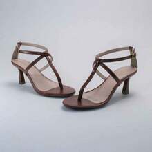 Women's Sandal With Low Heel, Toe Cup, Straps, Patent Leather Back, Comfortable, Soft, Fashionable, Dressy Style. - 濃烈焦糖 - 查看 4