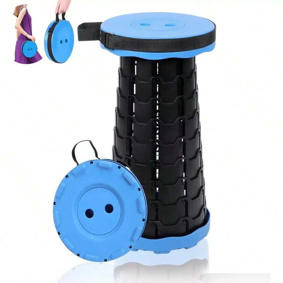 Banco Retráctil Taburete Plegable Portátil Telescópic Correa - Azul - Ver 1