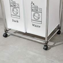 2 Compartment Laundry Hamper - 2 Tier Laundry Sorter With Handles - Sturdy Metal Frame & Breathable Mesh Bags - Space Saving Foldable Clothes Organizer For Home, Apartment, Laundry Baskets - Black and White - View 7