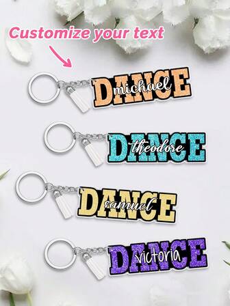 カスタマイズ可能な キーチェーン、テキストのカスタマイズ、8種類のスタイル、パーソナライズダンスキーチェーン、ダンサーキーチェーン、ダンスギフト、ダンスバッグタグ、ダンサー名札