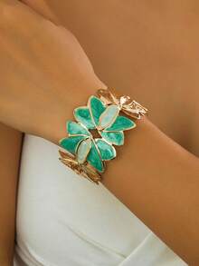 1pc Fashionable Enamel Leaf Decor Bracelet For Women, Suitable For Daily, Party, Holiday Gift - 1 Bracelet - View 6
