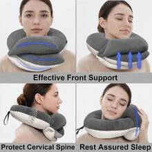 Travel Neck Pillows Airplanes, 360 Support Sleep Long Flight, Skin - Friendly Breathable, Kit With 3D Contoured Eye, Earplugs And Storage Bag Adult, 90+ Lbs - 灰色 + 成人 - 查看 3