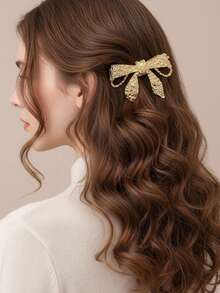 1个简约金属蝴蝶结发夹，百搭甜美发爪夹，适用于马尾辫，也可作发夹、发卡、发卡、头饰、女士发饰、发卡 - 彩色 - 查看 2