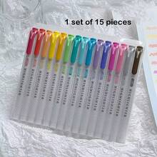 15pcs Double-Headed Fluorescent Highlighter Pens, 14cm, Dual-Tip Design, Soft Colors, Suitable For Coloring, Underlining, Highlighting, Thick & Thin Tips, Back To School Essential