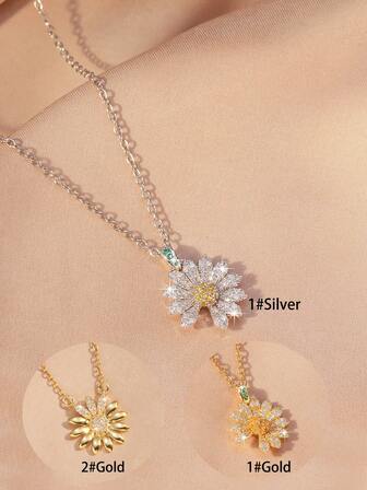 1pc Elegant Sparkling Rhinestone Daisy Necklace, Chic & Luxurious Style, Suitable For Girls, Daily Wear, Parties, Gifts, Vacations And Formal Events