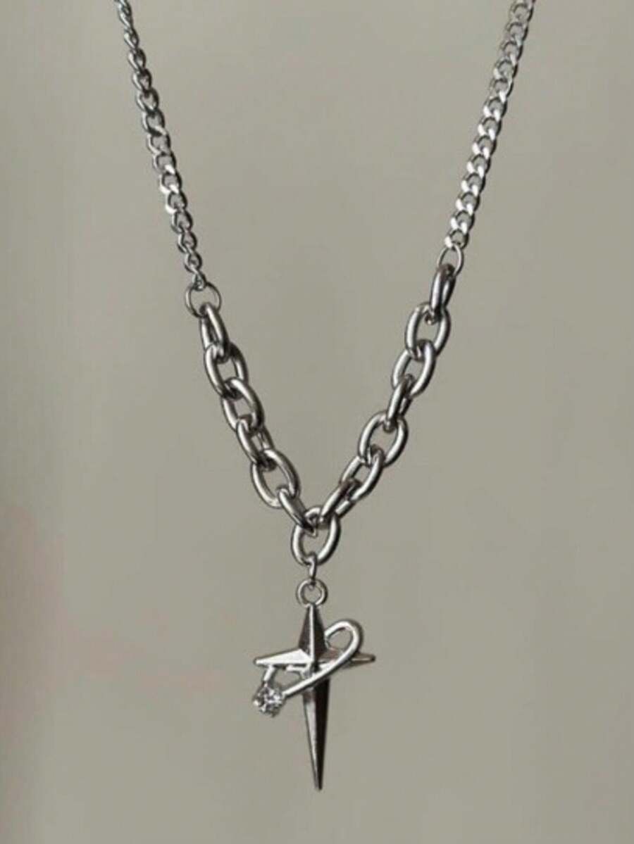 韩国个性化钛钢项链，带戒指十字星嘻哈ins风锁骨链，不褪色 - A - 查看 1