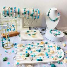 1盒24格蓝色海洋度假风海龟、贝壳、海星饰品制作套装，适合DIY手链和项链制作 - 彩色 - 查看 7