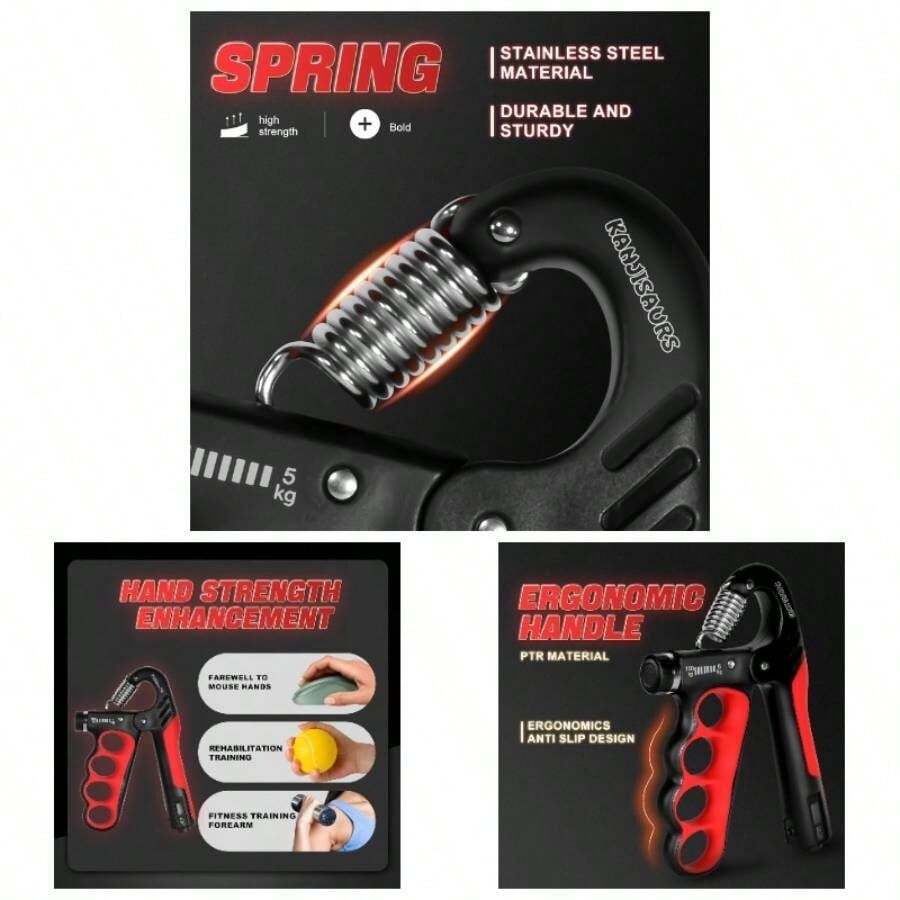 Grip Strength Trainer, Adjustable Resistance Forearm Strengthener, Five Fingers Hand Grips Strengthener With Digital Counter, Handgrip Strength Trainer, Hand Workout Grip - 紅色 - 查看 1