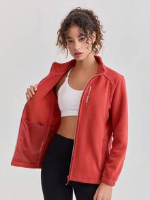 女士户外抓绒外套，保暖透气，立领，修身剪裁，适合徒步、运动、春秋季、冬季、滑雪等场合。 - 橘色 - 查看 13