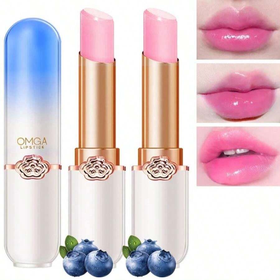 BINGBRUSH 2 Pcs Grape Color Changing Lipstick Queen,PH Mood Long Lasting Labiales Lip Gloss Lip Balm Tinted Magic Lip Stain Makeup Lipstick Set For Women - ColorC - 查看 1