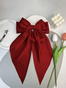 1PC Hair Bows Burgundy Red Bow Headband, Women Large Bow Hair Clip, Ponytail With Large Hair Clip Accessory Elegant Hair Accessories Hair Ribbons For Party, Claw Clips, Hair Slide, Hair Barrettes - Burgundy - View 5