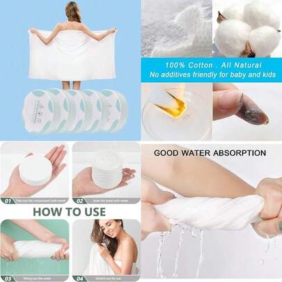 New 5 Pack Premium Compressed Towel Tablets Disposable Towel 55.1 In X 27.5 In Large Bath Towel Travel Towel Reusable For Hotel Camping Mountaineering Sports Hiking Beach Swimming Vacation