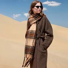 Women's Elegant Scarf - Thickened Winter Neck Wrap, Coffee Brown With Beige/Black Embellishments, Non-Elastic Soft Fabric Suitable Cold Weather, Formal And Everyday Wear - Luxurious Fashion Accessory, Luxurious Scarf, Classic Design, Fuzzy Texture, Fashion Wrap, Must-Have Trendsetters - 咖啡色 - 查看 6