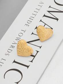 1 Pair Textured Matte Minimalist Chic Earrings, European And American Style - Gold - View 2