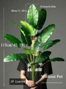 1株大型人造热带香蕉叶植物，超大塑料棕榈叶，逼真纹理，家居园艺装饰，高45英寸（约114厘米），不含花盆 - 綠色 - 查看 14