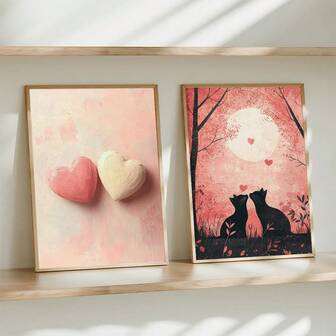 1pc/2pcs Pastel Heart Arts Posters, Minimalist Wall Print, Love Decor, Valentine Day Gift, Abstract Heart Painting, Romantic Wall Arts,Frameless
