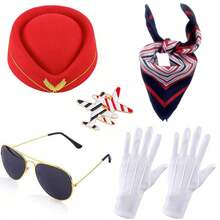 Women's Flight Attendant Clothing Accessories Flight Attendant Costume Flight Attendant Hat, Sunglasses, Scarf, Gloves - Multicolor - View 14