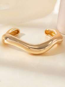 18K镀金粗手镯，抽象水滴蛇形设计，简约时尚，适合派对和日常佩戴 - 金色 - 查看 7