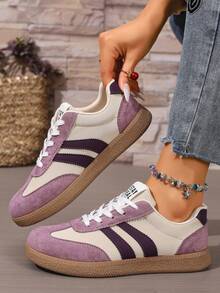 Zapatillas deportivas planas casuales ligeras de moda nuevas para otoño/invierno 2025 con estampado de retazos de colores vintage - Morado - Ver 3