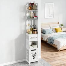 1PC Narrow Corner Bathroom Cabinet - Space-Saving Freestanding Storage Rack With Toilet Paper Holder, PVC Shelf Easy Assembly - Louvered Door - View 5