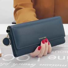 Fashion Women Wallets Letter Long Tri-Fold Wallet Purse Leather Female Clutch Card Holder Cartera Mujer - 酒紅色 - 查看 8