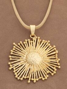 1pc Fashionable Silver & Gold Tone Asymmetric Hollow Square Pendant Necklace, Suitable For Women's Daily Wear, 18 Inches + 2 Inches Extension Chain - Sunflower - View 3
