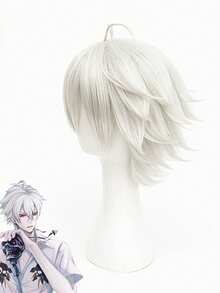 8inch White Short Wig For Anime Cosplay Hypnosis Microphone Leftear Makoto, High Temperature Fiber Wig For Stage Performance, Festival Party, Full Wig