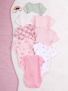 DILAVEL 8件套春夏新款母亲节可爱公主风草莓字母刺绣女宝宝连体衣三角爬行短袖0-9个月宝宝户外服装