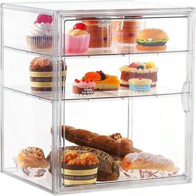 Clear Pastry Display Case, Bread Case For Kitchen Countertop-4 Layers Adjustable, Large Capacity Clear Bread Box For Home-Baked Breads,Muffins,Bagel Storage Container, Bread Holder