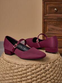 Giày cao gót Mary Jane mũi vuông màu cà phê cao 3cm, thích hợp đi làm, đi chơi, tiệc tối, màu đen cổ điển, giày kaki thường ngày thời trang - Màu Đỏ Sâu - Xem 2