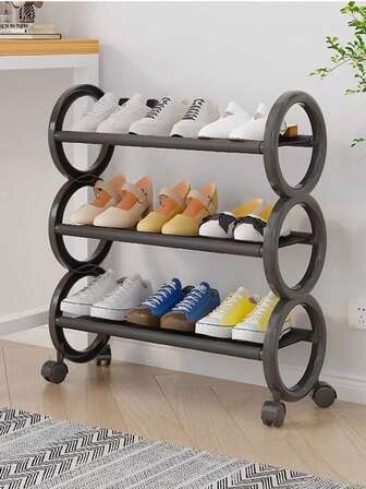 三层旋转鞋架，带360°旋转轮和可爱环形把手 - 节省空间的收纳架，适合小户型、玄关和公寓 | 易于移动，告别杂乱，实用便捷的鞋子收纳