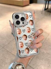 1 Personalized Love Pattern Customized Family And Friend Pattern Anti Drop Electroplating Bright Diamond Simple Smartphone Protective Case, Compatible With IPhone 17/Air/17pro/17promax/16/15/14/13/12/11 And Other Models, Suitable For Giving As Gifts To Friends And Others - Silver - View 6