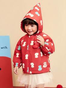 mini bala 3-In-1 Baby Girl Soft Shell Anti-Static Hooded Jacket With Gourd Pattern, Matching Vest Set, Winter & New Year - White and Red - View 4