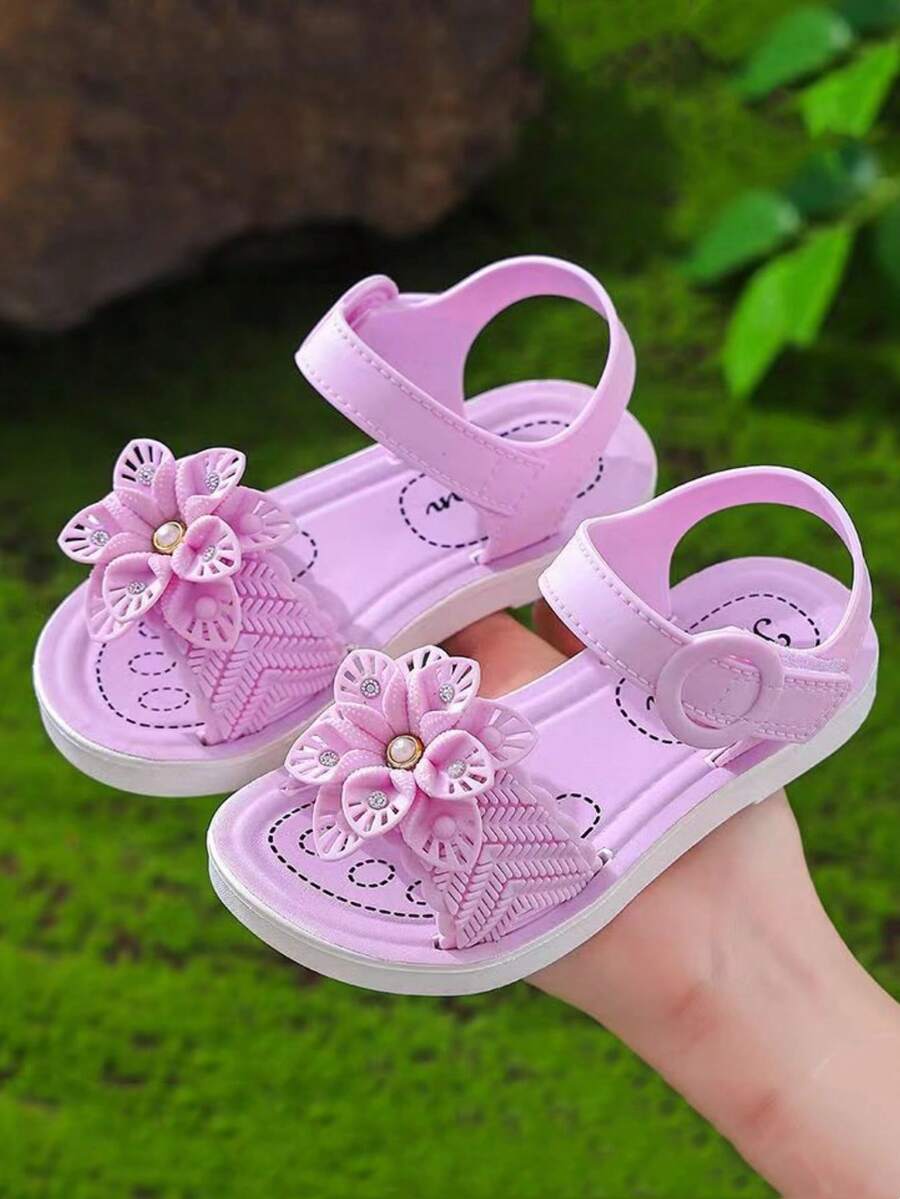 Girls' Cute 3D Flower Decor Sandals, Fashion Versatile - Purple - View 1