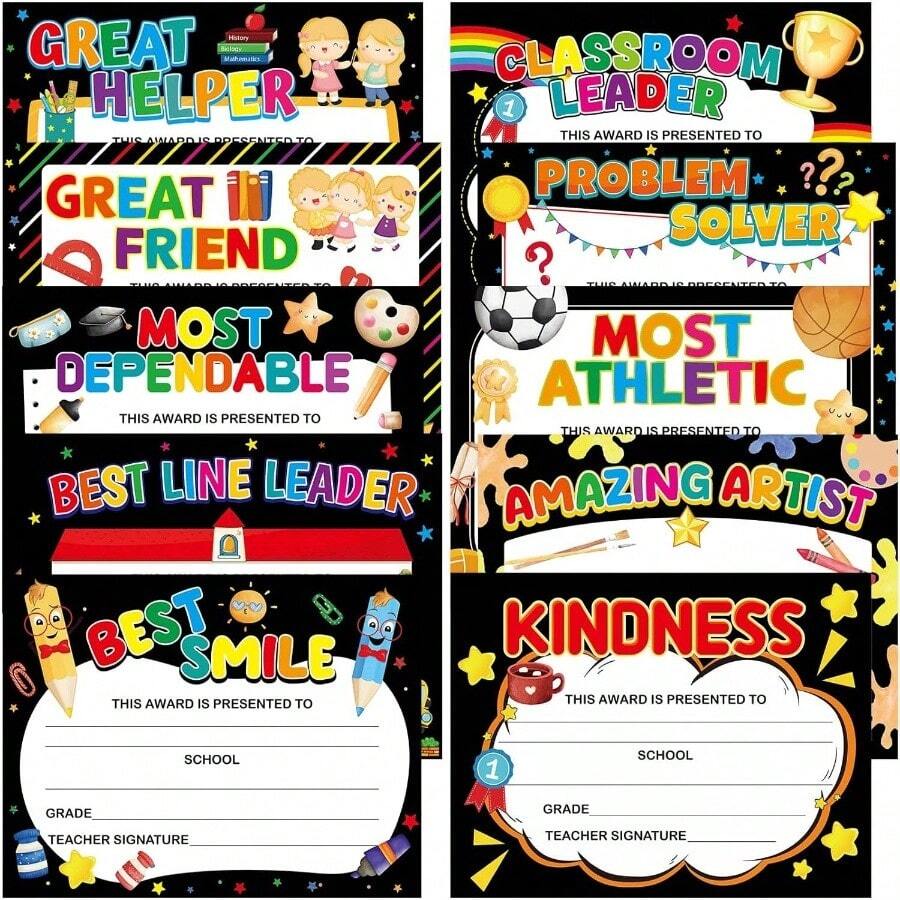 Student Of Award Certificate Graduation Certificates End Of School Year Awards Of Achievement Graduation Recognition Award Student Teacher Classroom Party Supplies 30 Pcs - Initial - View 1