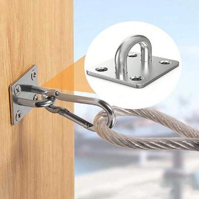 1套M5/M6重型垫眼板钉环钩环U型帆遮阳篷五金件，不锈钢墙顶吊床挂钩，墙装式钩环眼板秋千通用升降环螺丝阻力悬挂装置及五金件