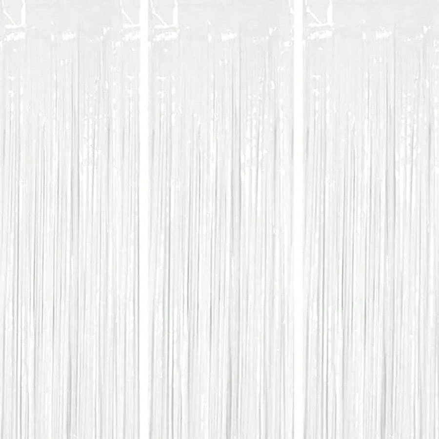 3条/套 100*200厘米 白色流苏丝带，派对装饰帘，闪亮金属质感设计，适用于摄影棚道具、生日派对、新娘送礼会、婚礼、节日装饰、圣诞节、背景幕布、派对装饰、活动造型、拍照道具、装饰丝带、耐用流苏、轻质面料、活动装饰、背景幕布、新娘送礼会、母亲节、毕业典礼背景幕布 - 白色 - 查看 1