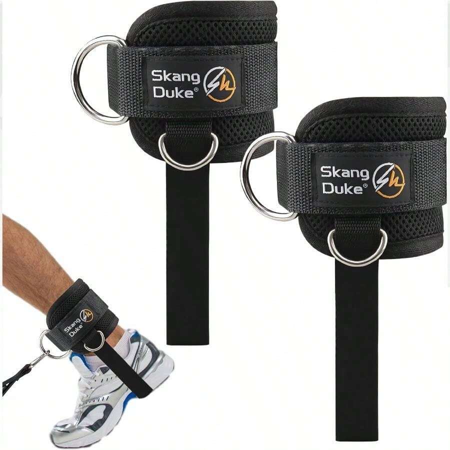 Grilletes Tobillo Gym Mujer, Anillo en 4 D Reforzado, Tobilleras Gym para Mquinas de, Ejercicios de Glteos y Abdominales, Ejercicio de Abductores de Cadera para Hombres y Mujeres Correas para Levantamiento - Negro - Ver 1