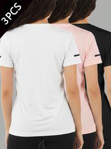 3pcs Women's Quick Dry Workout T-Shirts - Short Sleeve Stretch Athletic Tops For Running, Yoga, Fitness White Summer - White - View 5