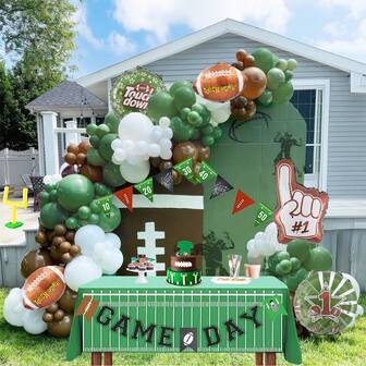 95pcs Football Balloon Arch Set, Includes Football Foil Balloons, 18" Round Football Foil Balloons, Brown First Down Foil Balloons, Suitable For Football, Birthday Parties, Sports Parties, Game Days, Sports-Themed Parties Decoration