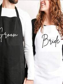 Custom Apron With Text,Personalized Apron, Waterproof Apron, Customized Funny Cooking Kitchen Apron,Chef Apron, Bride And Groom Black And White Apron Set - Multicolor - View 4
