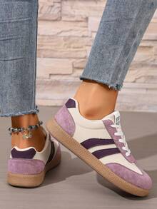 Zapatillas deportivas planas casuales ligeras de moda nuevas para otoño/invierno 2025 con estampado de retazos de colores vintage - Morado - Ver 6
