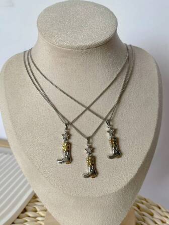 1 pièce Collier pendentif de botte de cowboy vintage polyvalent, accessoire cadeau de vacances