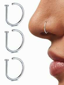 VJS 1个/3个/5个装 女士/女孩假鼻环，金色不锈钢D形，简约美式风格，可定制字母，嘻哈街头风，无需穿孔，假鼻钉，0.8*8毫米 - 彩色 - 查看 6
