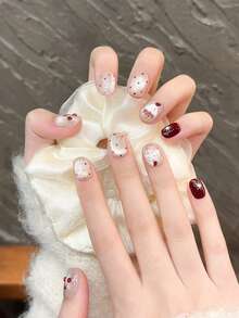 10 件手工美甲贴纸，樱桃、雪花、蛋糕元素、酒红色粘性指甲贴，适用于美甲师指甲，按压指甲，美甲用品