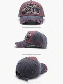 1pc Men's New Washed Shark Embroidery Outdoor Sports Baseball Cap, Street Style Large Circumference - 深藍色 - 查看 5