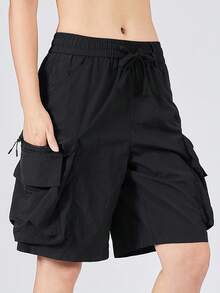 GRIM PANDA Women's Loose Multi-Pocket Cargo Shorts, Drawstring Quick-Dry Breathable Multifunctional Shorts, Summer Sports Outdoor Yoga Daily Casual Wear - Black - View 6